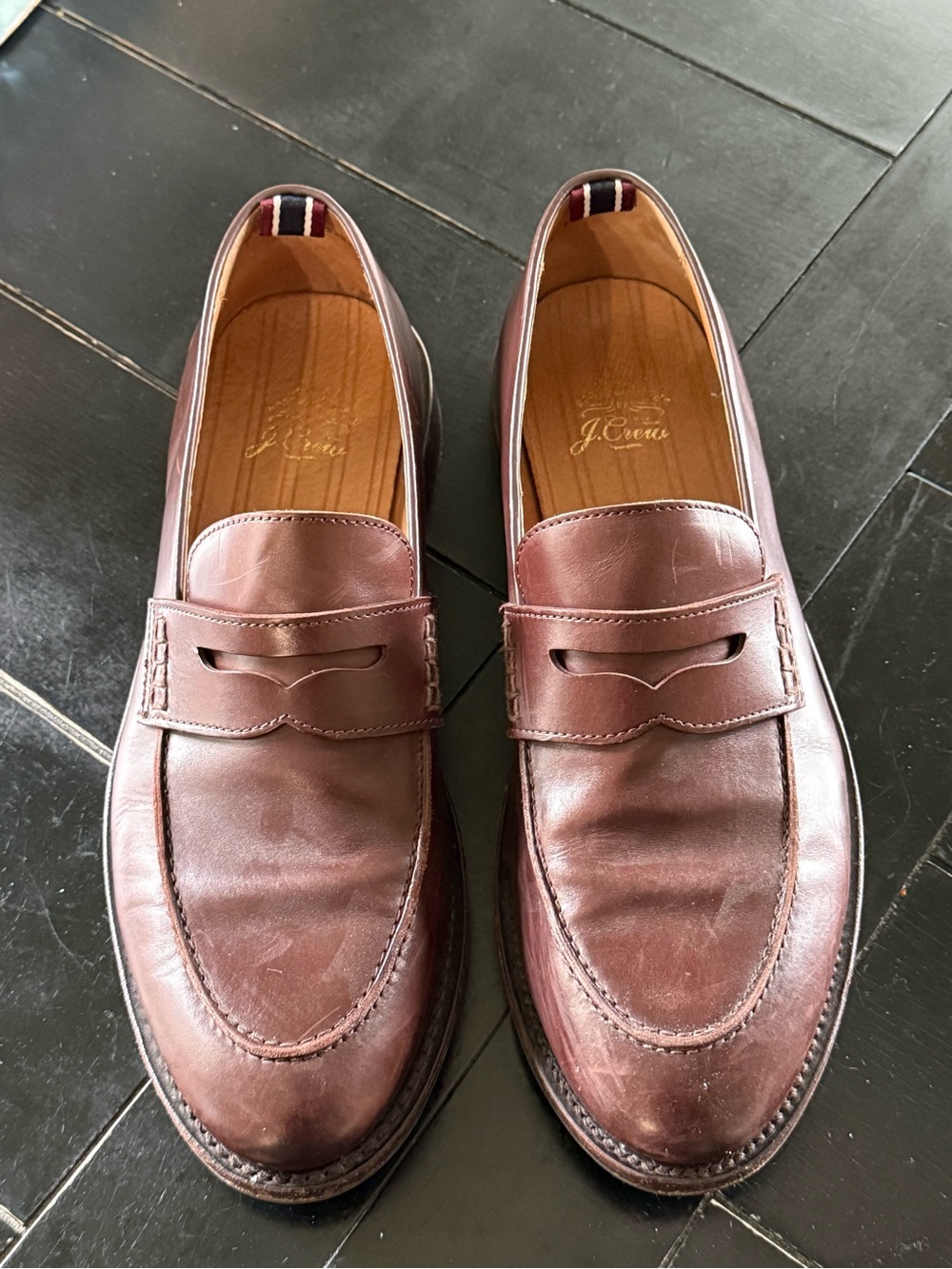 J. Crew Men's Dark Brown Leather Penny Loafers - Picture 2 of 6